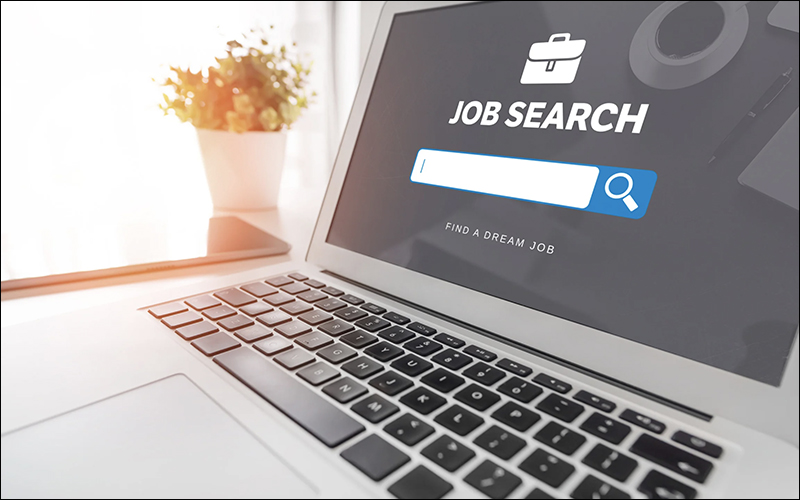 Laptop with job search on the screen.