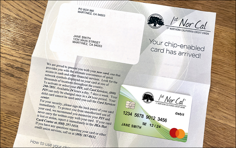 Letter from 1st Nor Cal with new chip-enabled card.