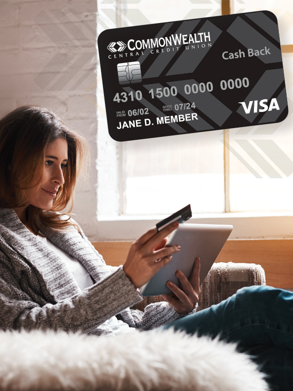Woman holding her Cash Back Platinum Visa Credit Card