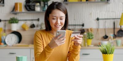 Woman using card controls