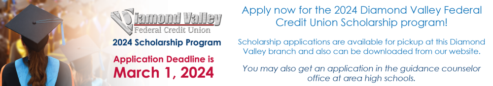 We are accepting applications for the 2024 Diamond Valley Scholarship until March 1st, 2024.