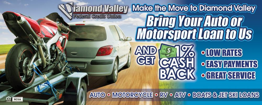 Bring Your Auto or Motorsport Loan to Us and Get 1% Cash Back!