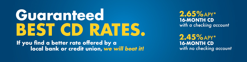 2.65% APY on  16 month CD with a first south checking account or 2.45% APY on a 16 month CD with no checking
