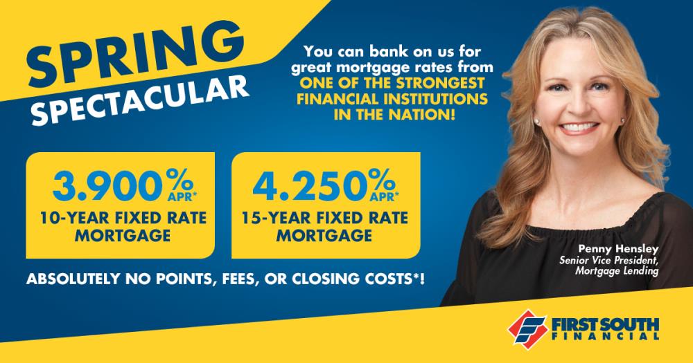 3.90% APR on a 10 year fixed rate mortgage and 4.25% APR on a 15 year fixed rate mortgage