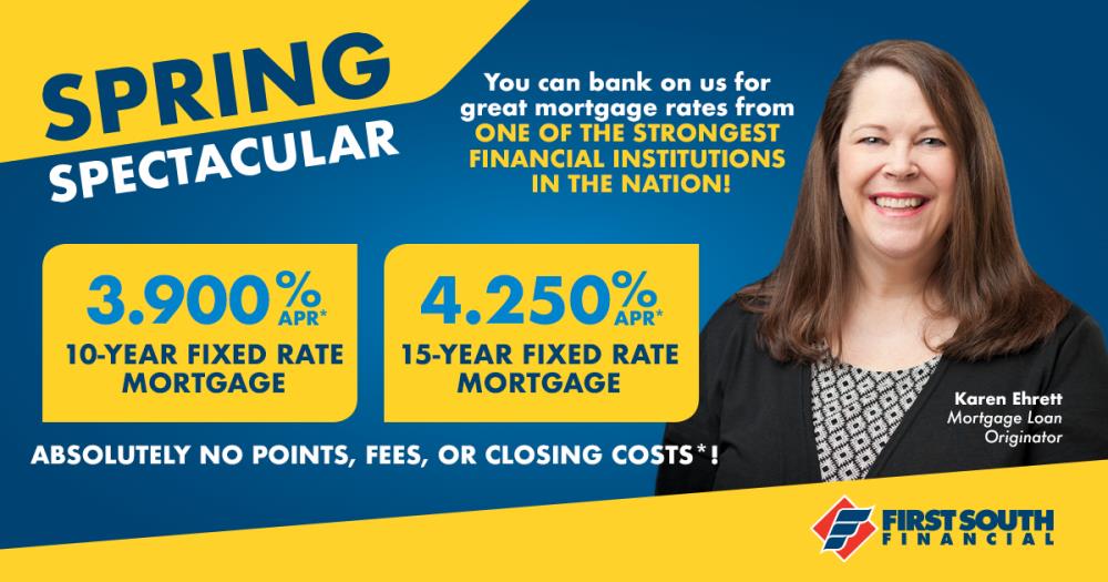 3.90% APR on a 10 year fixed rate mortgage and 4.25% APR on a 15 year fixed rate mortgage