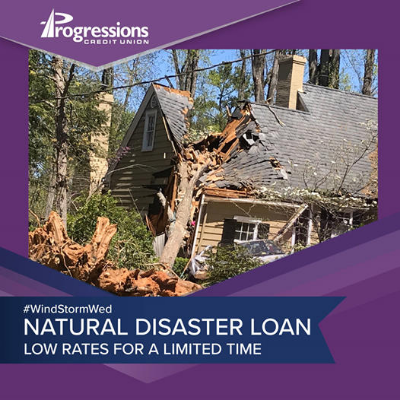 natural disaster loan; tree through the roof of a house