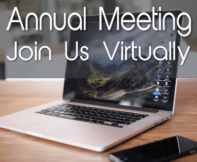 annual meeting. join us virtually imposed over a laptop